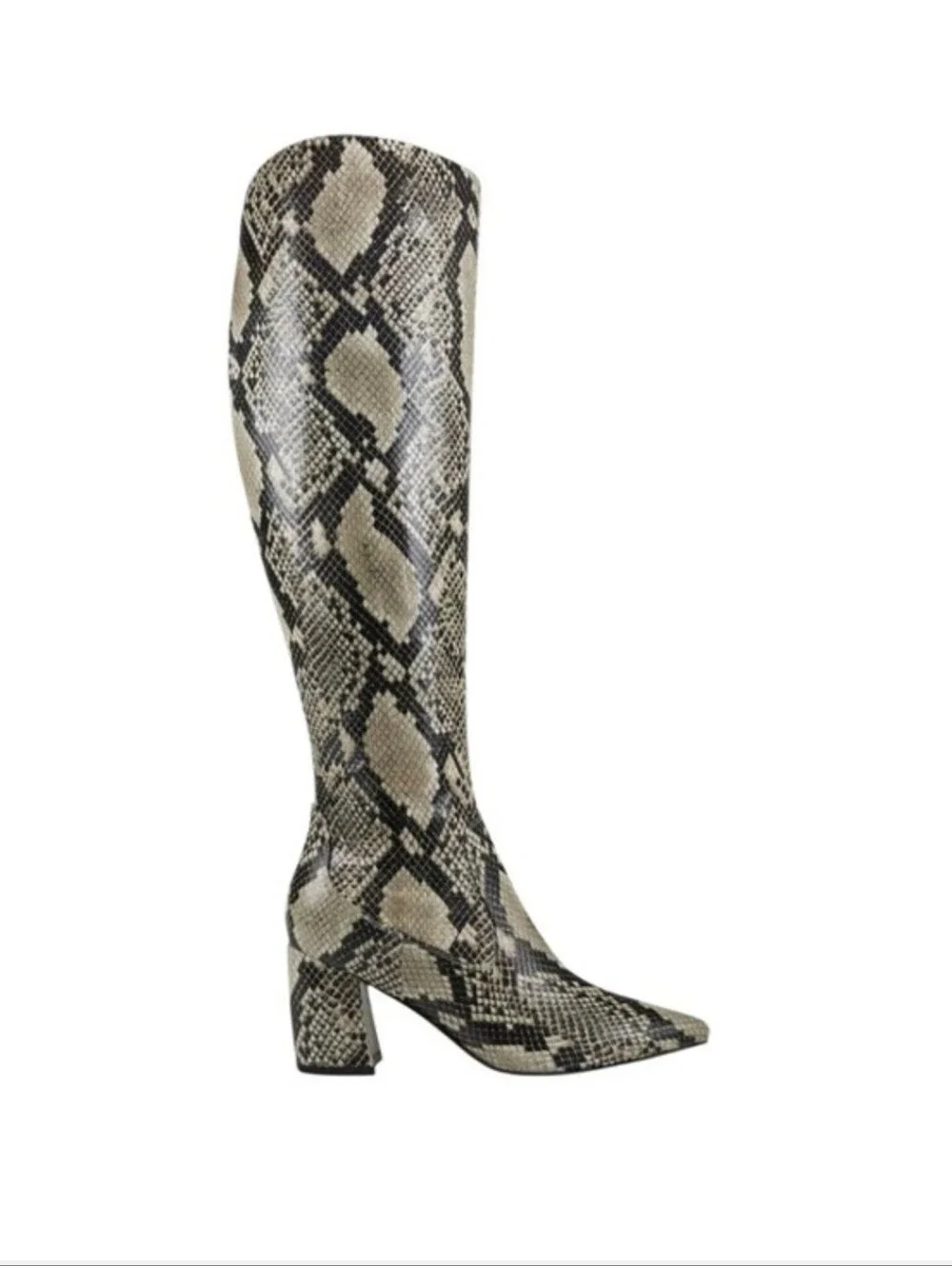 a new day Snake-Print Over-the-Knee Block Heel Boots - White, Gray